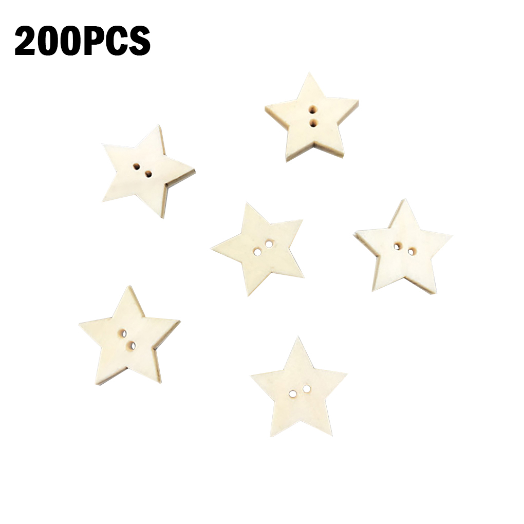 TureClos 200pcs Wooden Star Buttons 2 Holes Sewing Scrap-booking